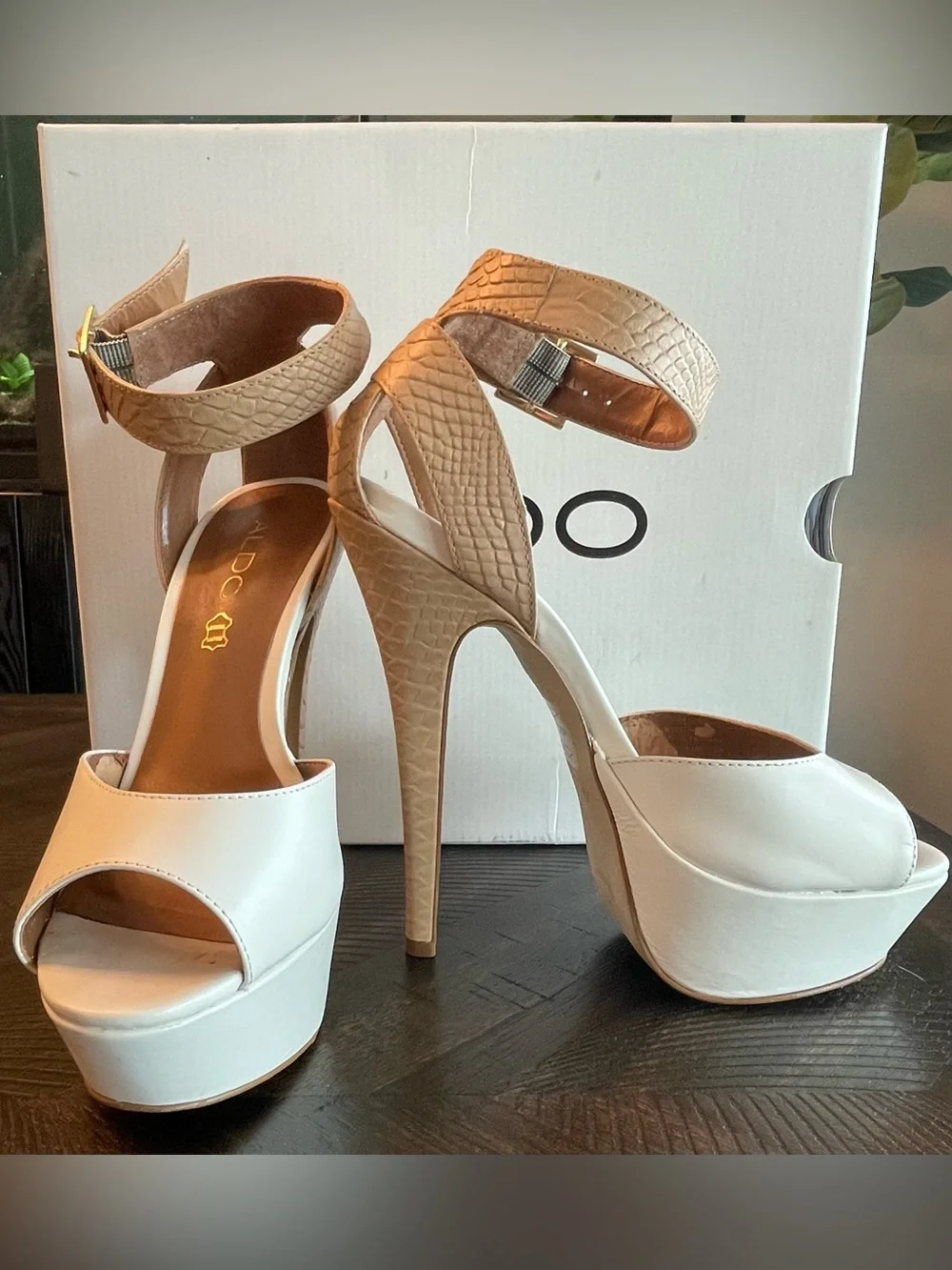 Aldo Ivory Ankle-Strap Platform Heels